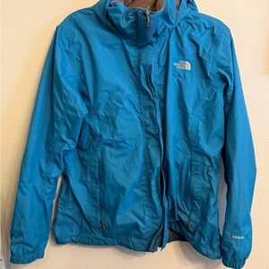 Womens The North Face Black and Blue Hooded Rain Jacket XL